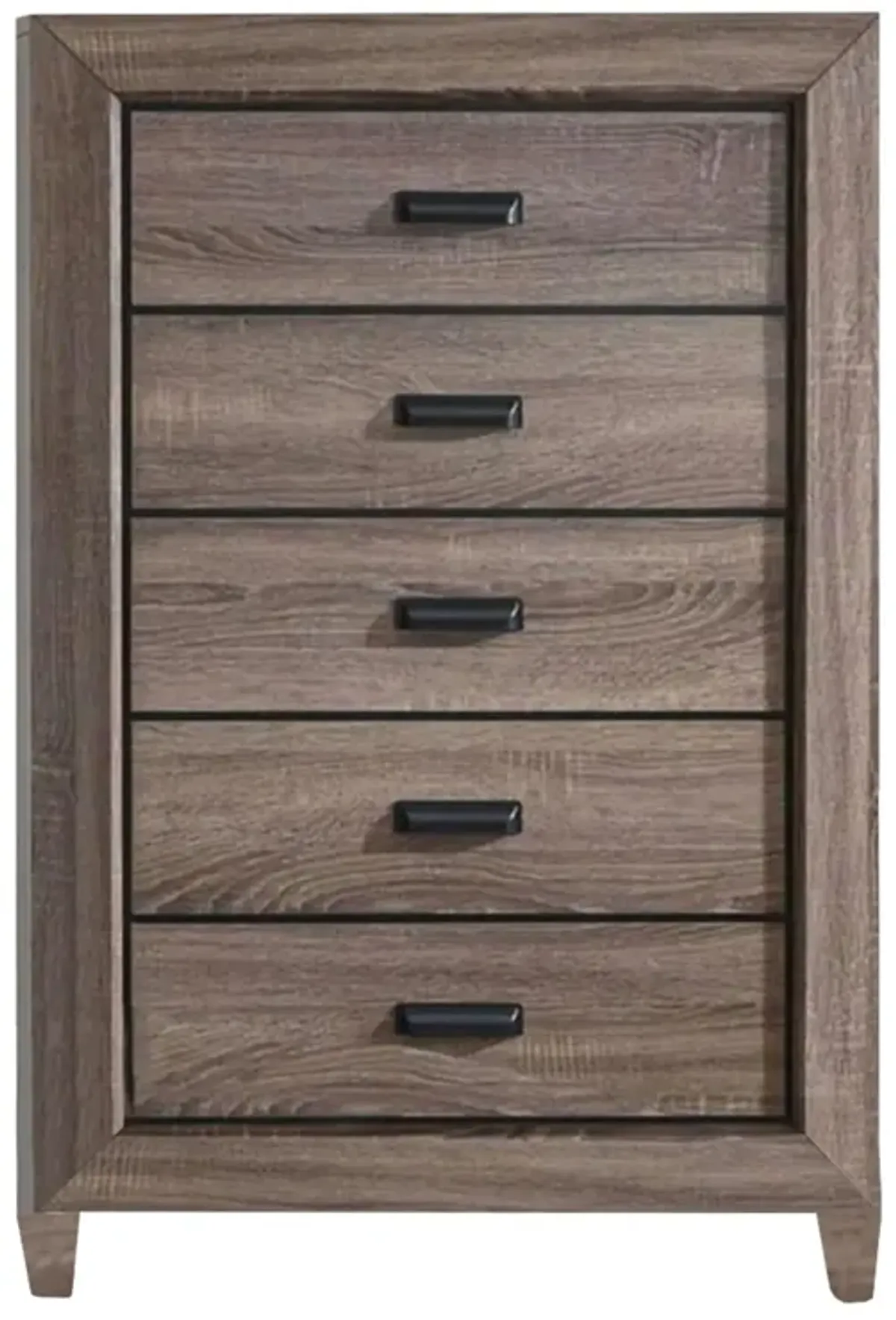 Five Drawer Chest With Scalloped Feet In Weathered Gray Grain Finish-Benzara