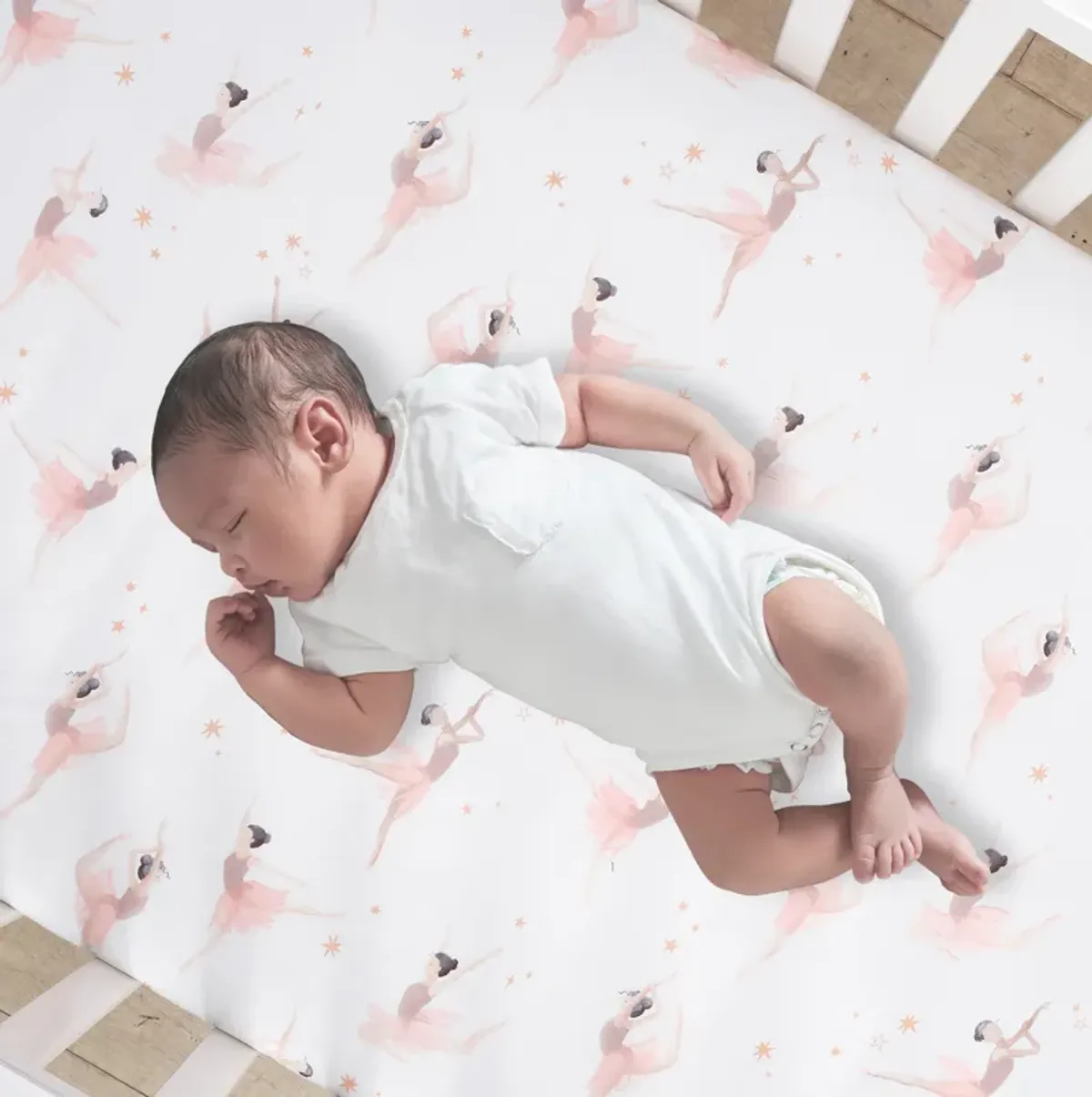 Lambs & Ivy Ballerina Baby Breathable 100% Cotton Fitted Crib Sheet - White