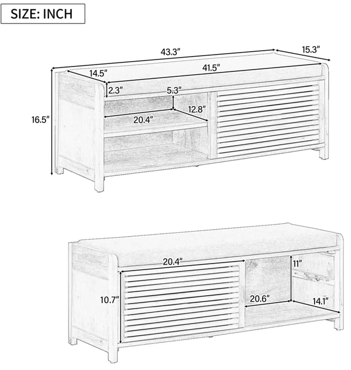 Gewnee Distressed Shutter Storage Bench with Acacia Veneer for Retro Charm for Living Room, Entryway (White)