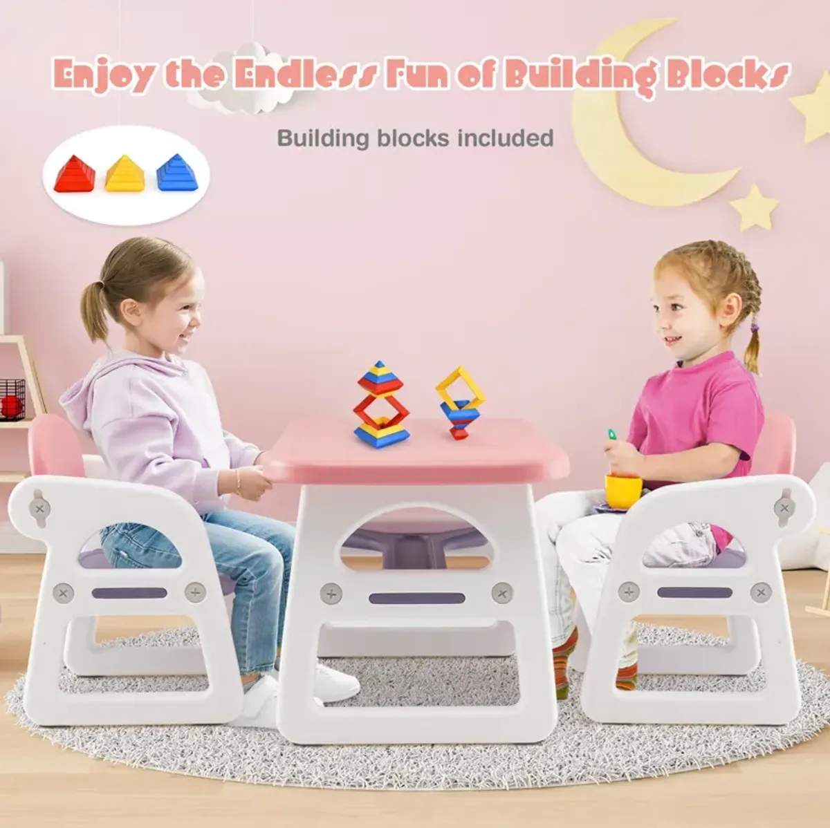 Kids Table and Chair Set with Building Blocks