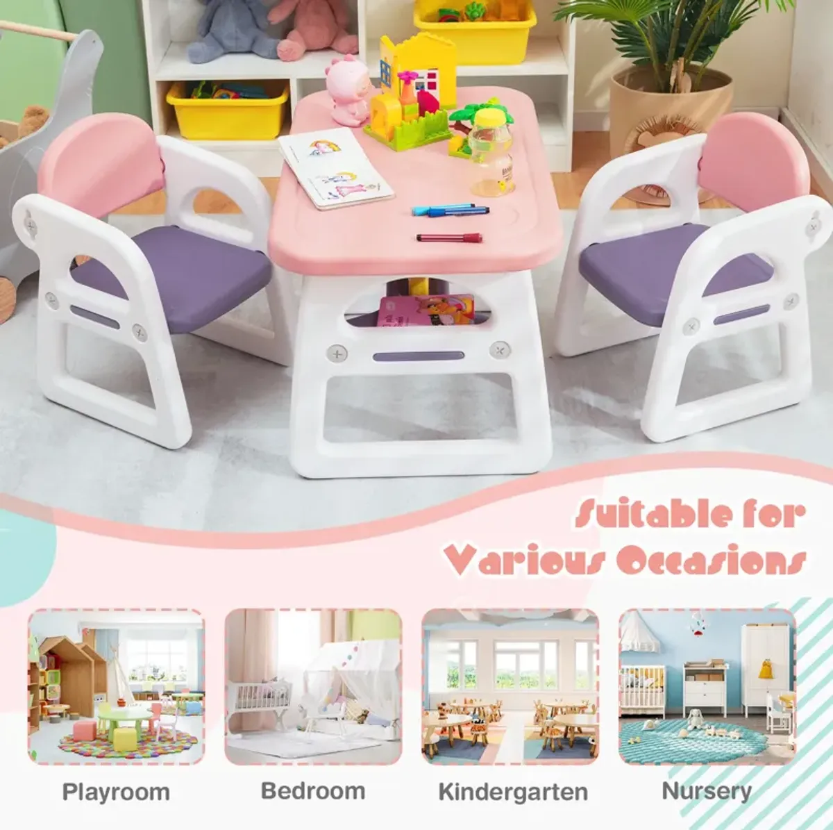 Kids Table and Chair Set with Building Blocks