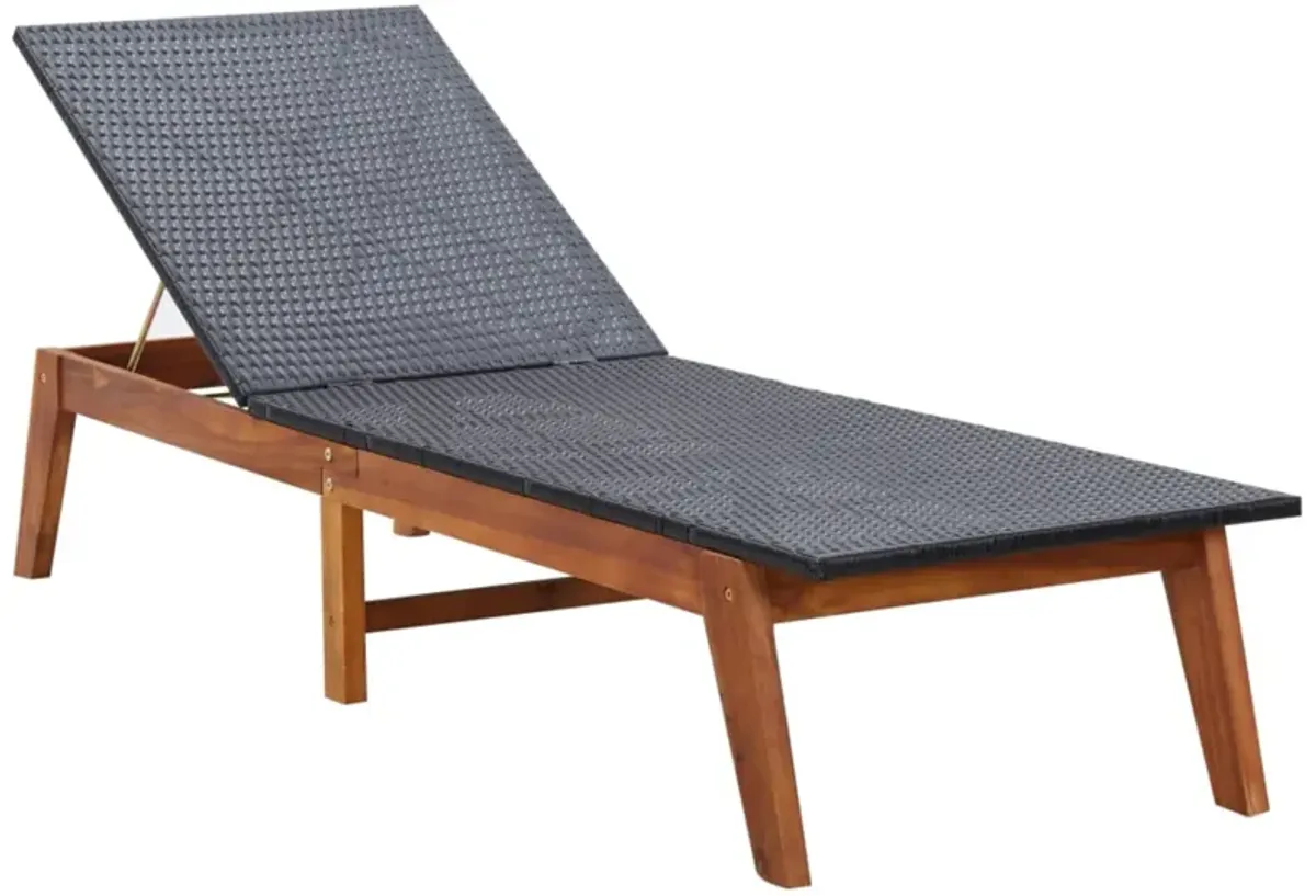 vidaXL Sun Lounger with Table Poly Rattan and Solid Acacia Wood