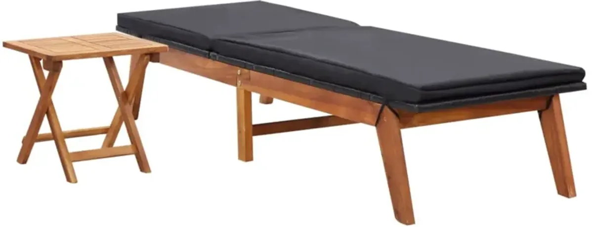 vidaXL Sun Lounger with Table Poly Rattan and Solid Acacia Wood
