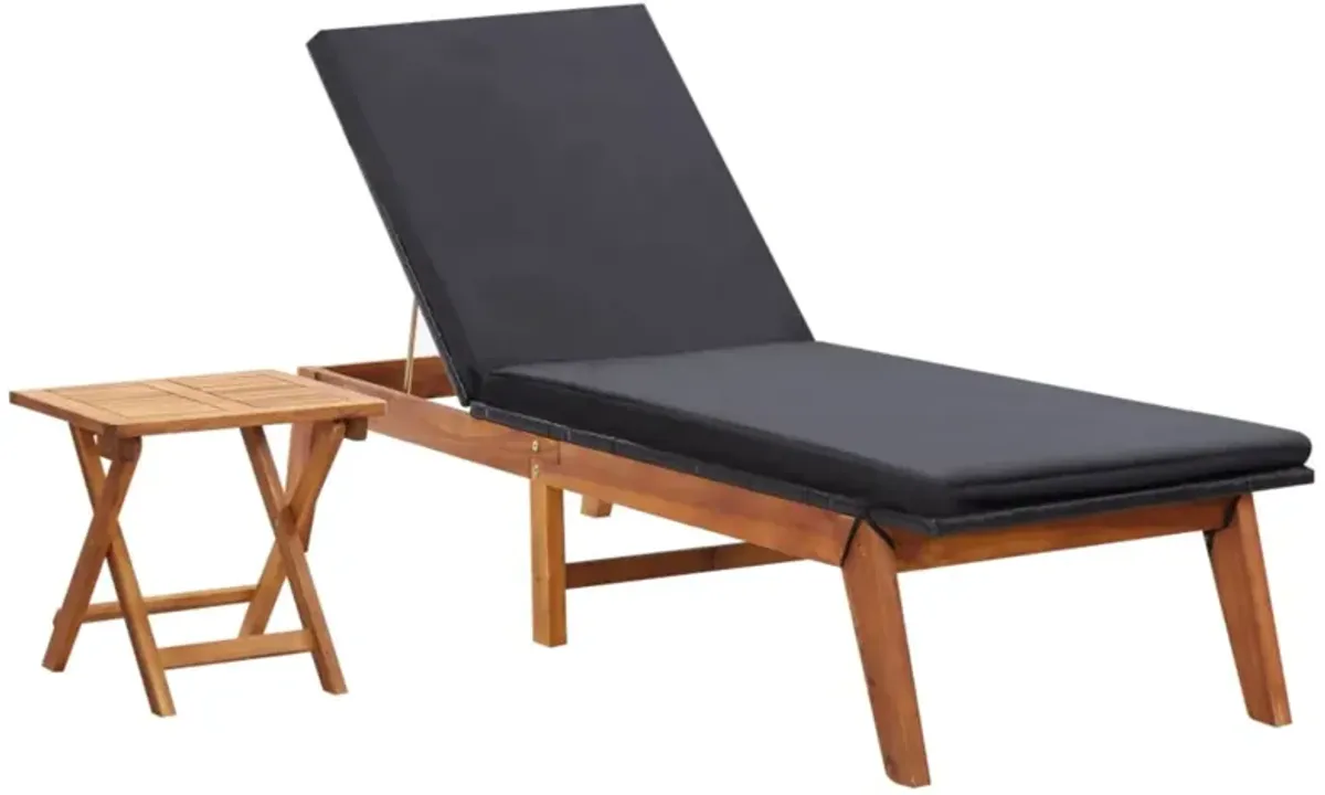 vidaXL Sun Lounger with Table Poly Rattan and Solid Acacia Wood