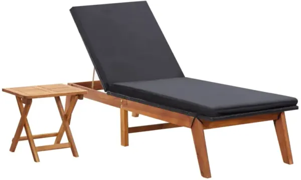 vidaXL Sun Lounger with Table Poly Rattan and Solid Acacia Wood