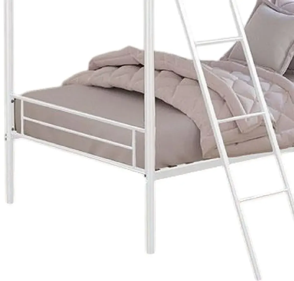 Cet Twin Over Twin Bunk Bed, White Metal Frame, Attached Angled Ladder - Benzara