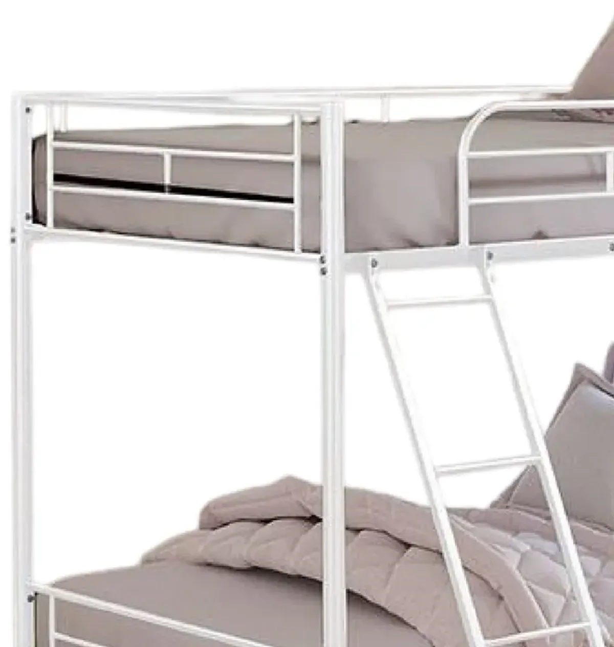 Cet Twin Over Twin Bunk Bed, White Metal Frame, Attached Angled Ladder - Benzara