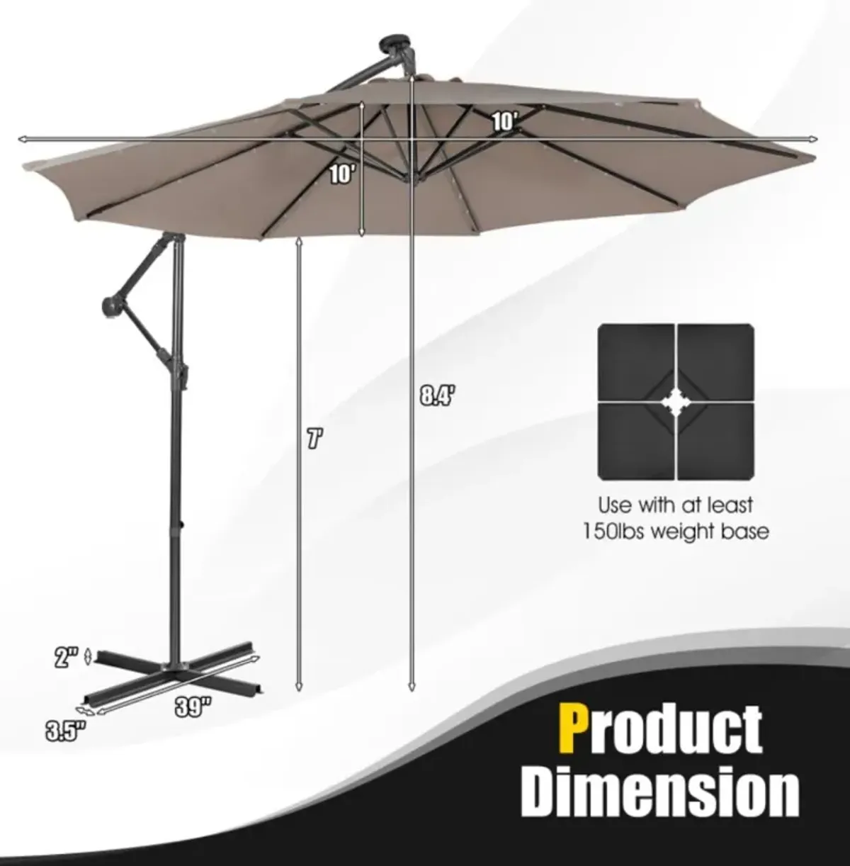 Hivvago 10 Feet Patio Cantilever Umbrella with Tilting System