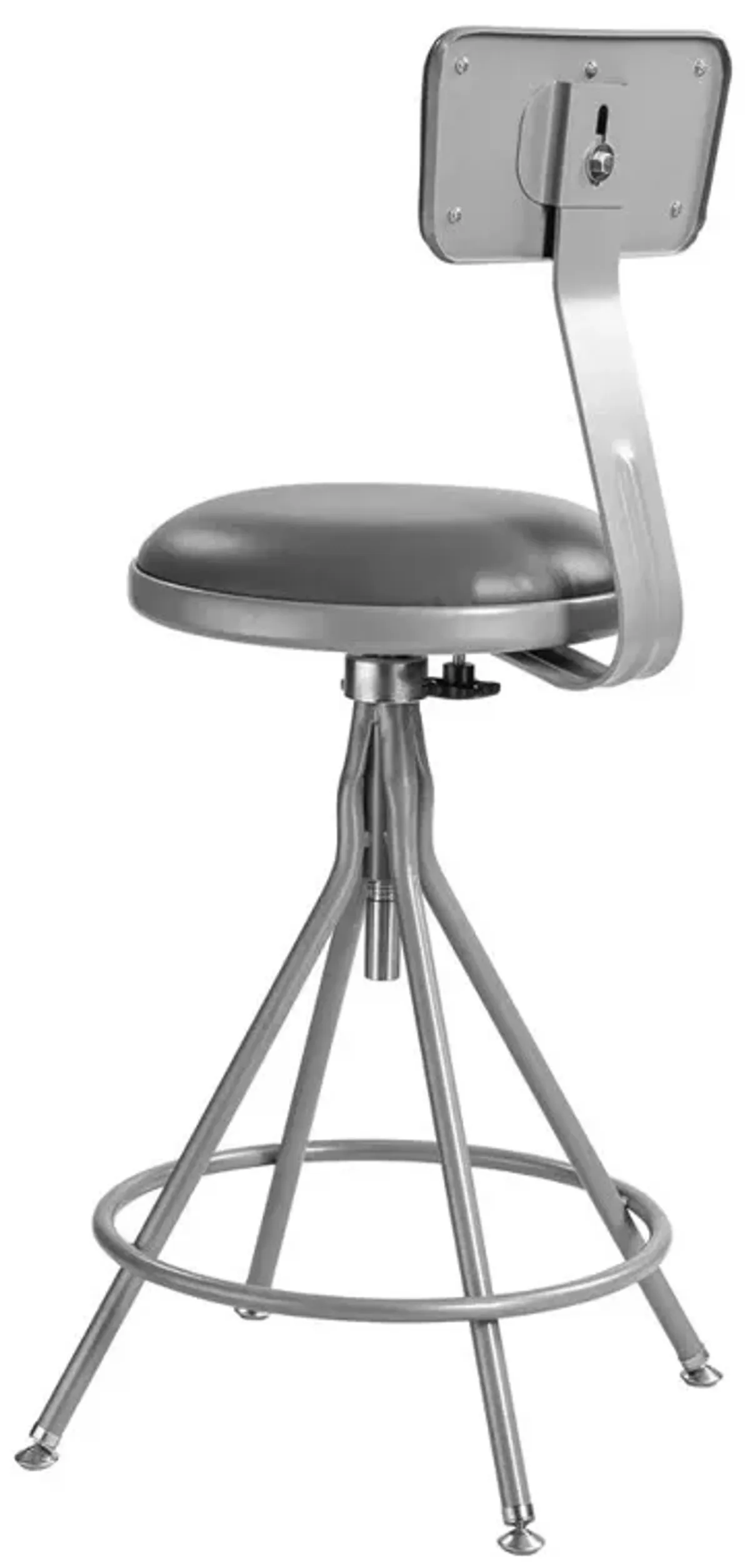 NPS® 24"-30" Height Adjustable Heavy Duty Vinyl Padded Swivel Steel Stool With Backrest, Grey