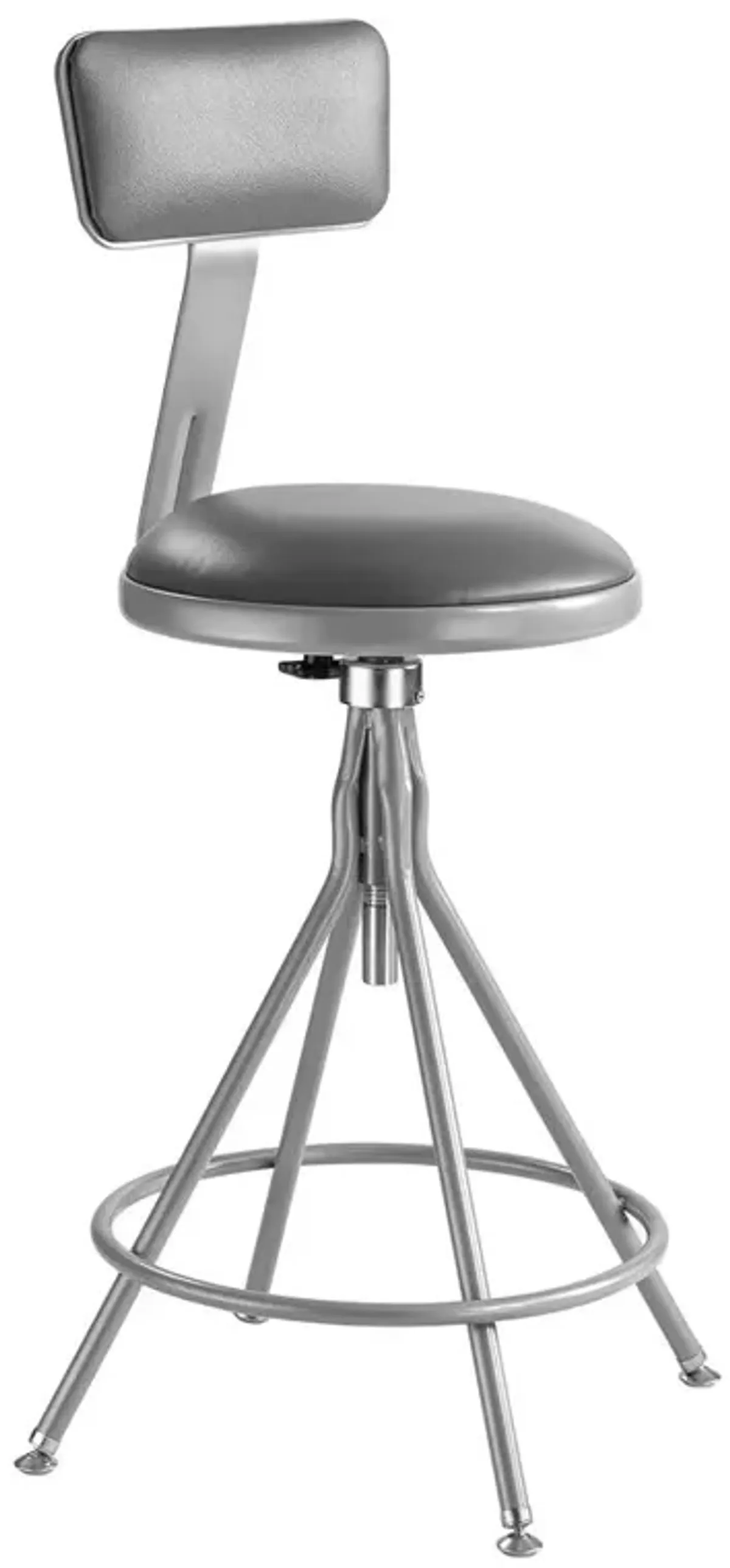 NPS® 24"-30" Height Adjustable Heavy Duty Vinyl Padded Swivel Steel Stool With Backrest, Grey