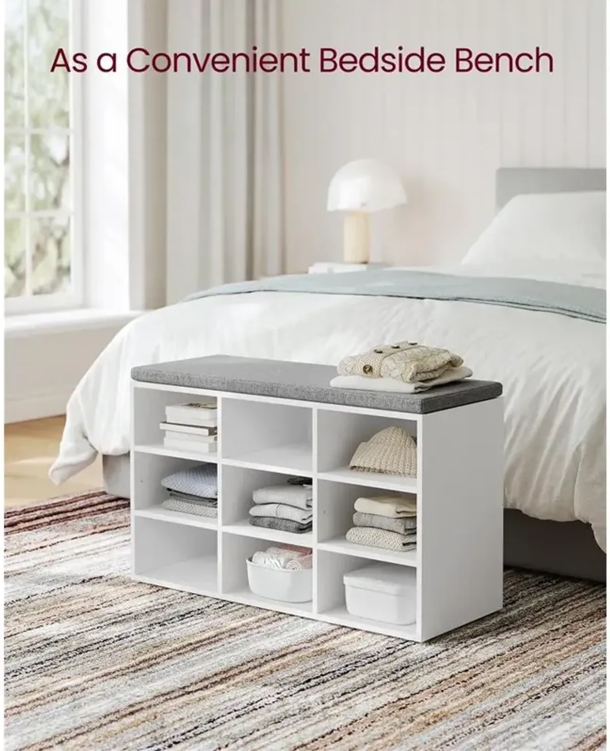 Cubbie Shoe Cabinet with Cushion Seat and Adjustable Shelves - Storage Bench for Entryway