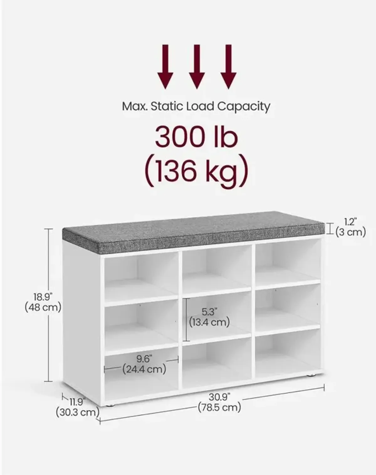 Cubbie Shoe Cabinet with Cushion Seat and Adjustable Shelves - Storage Bench for Entryway