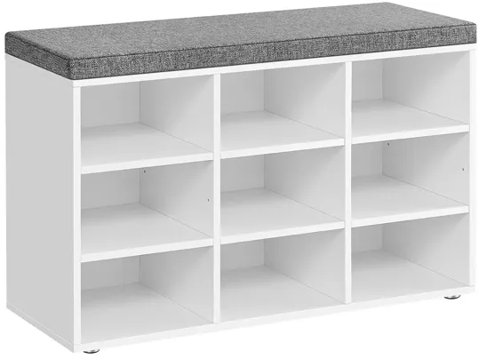 Cubbie Shoe Cabinet with Cushion Seat and Adjustable Shelves - Storage Bench for Entryway