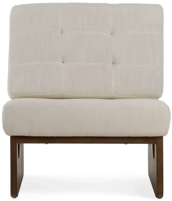 27 Inch Accent Chair, Cushioned Tufted Back, Open Panel Frame, Beige, Brown