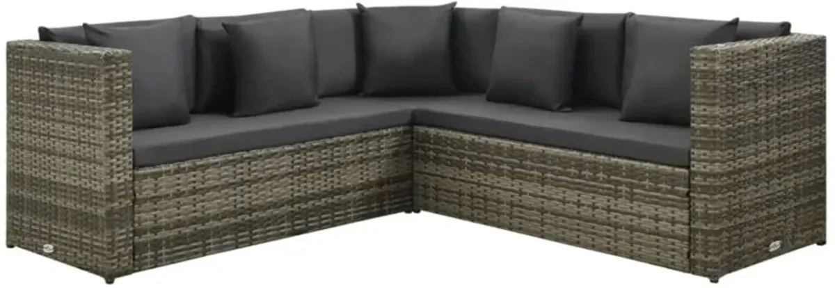 vidaXL 4 Piece Garden Lounge Set with Cushions Poly Rattan Gray