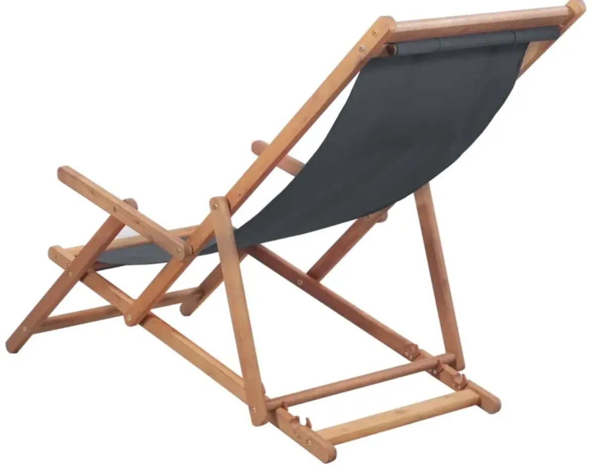 vidaXL Folding Beach Chair Fabric and Wooden Frame Gray