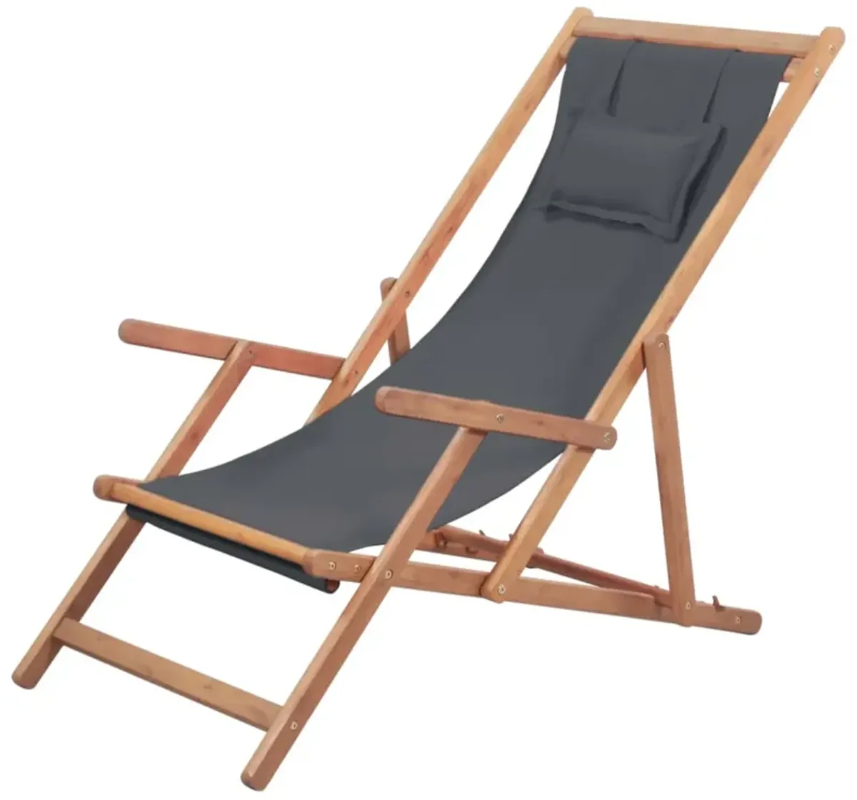 vidaXL Folding Beach Chair Fabric and Wooden Frame Gray