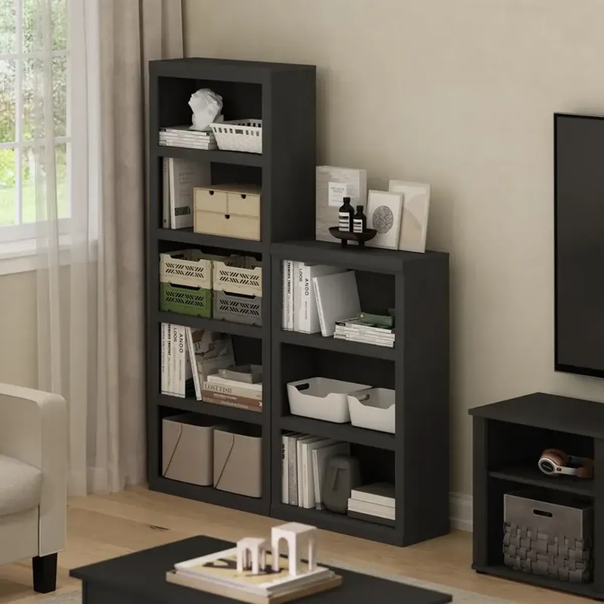 Rail 5-Tier Open Shelf Bookcase, Blackwood