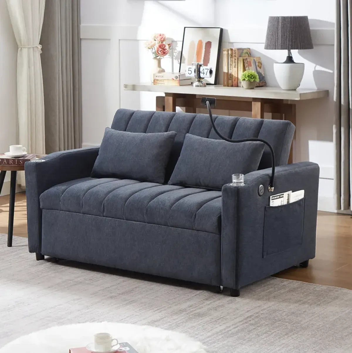 Merax Convertible Sofa Bed Loveseat with 3 USB Ports