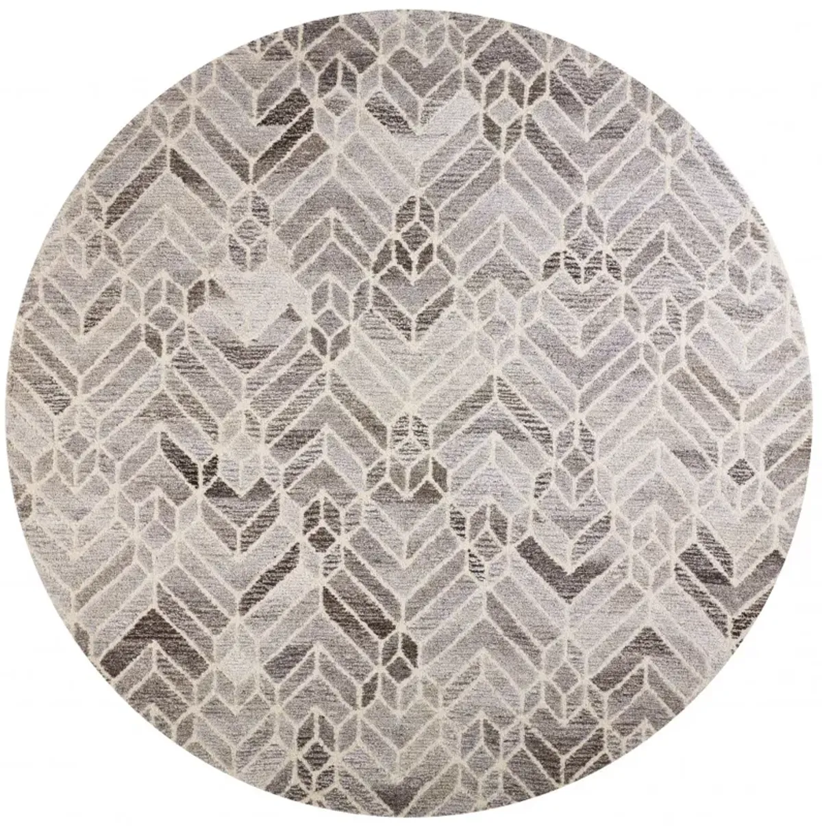 8 Taupe gray And Ivory Round Wool geometric Tufted Handmade Area Rug
