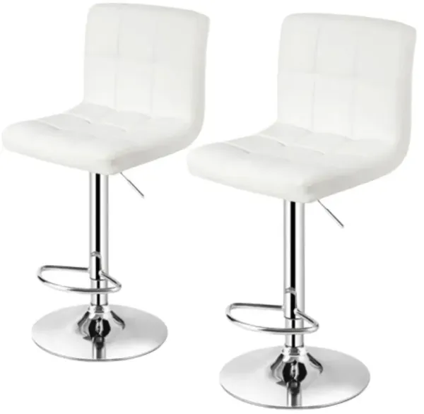 Hivvago Set of 2 Modern Adjustable Height Bar Stool with White PU Leather Swivel Seat