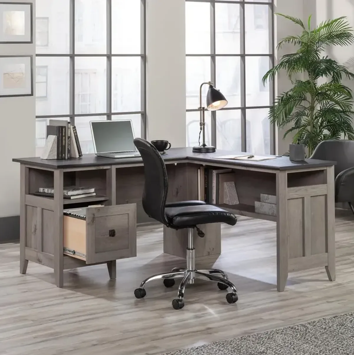 Sauder August Hill  L-Desk Mystic Oak/Raven Oak