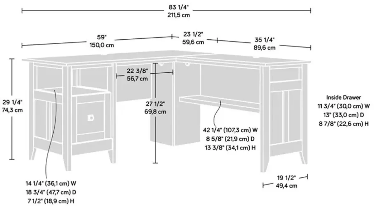 Sauder August Hill  L-Desk Mystic Oak/Raven Oak