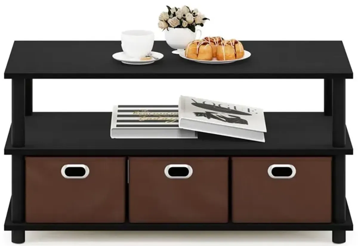 Furinno Frans Turn-N-Tube Coffee Table with Bin Drawers, Black Oak/Black/Brown