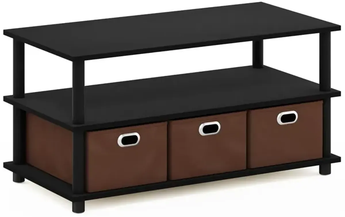 Furinno Frans Turn-N-Tube Coffee Table with Bin Drawers, Black Oak/Black/Brown