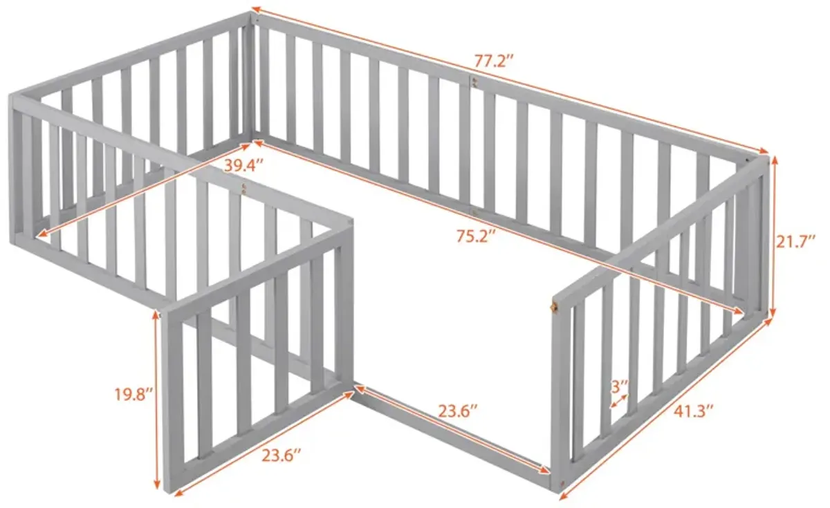 Twin Size Wood Daybed Frame With Fence