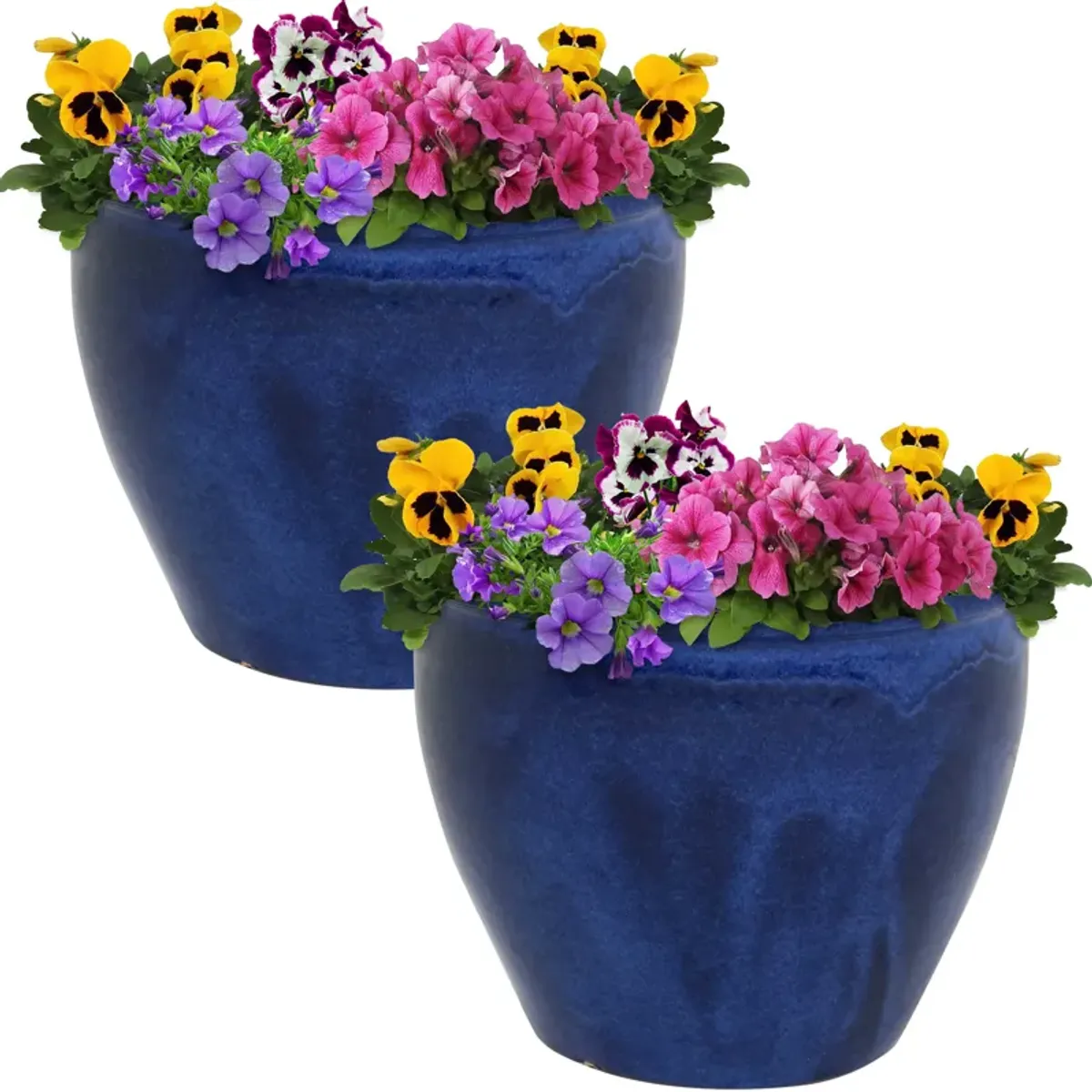 Sunnydaze Chalet Glazed Ceramic Planter - Set of 2