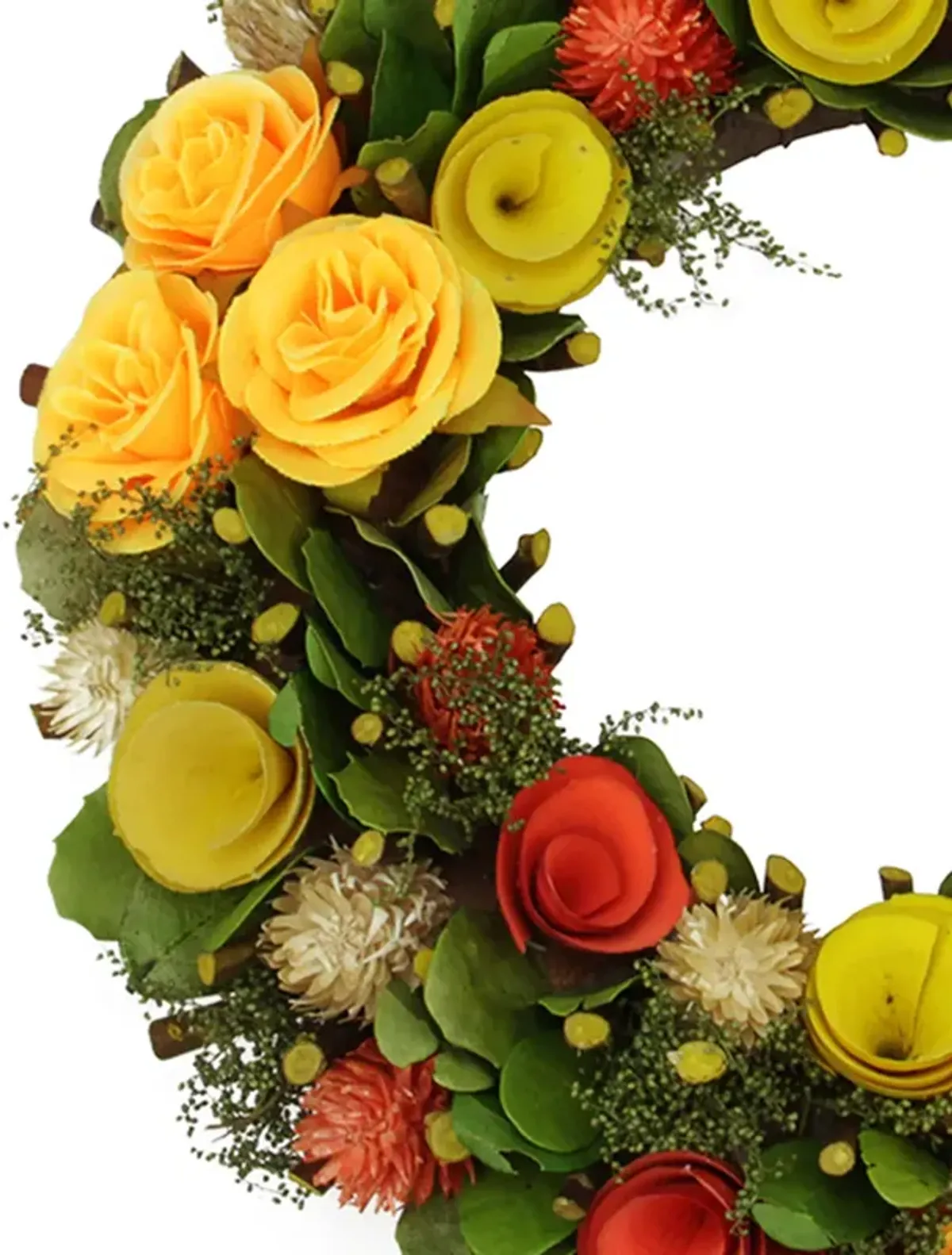 12" Orange and Yellow Flowers with Moss and Twig Artificial Floral Spring Wreath - Unlit