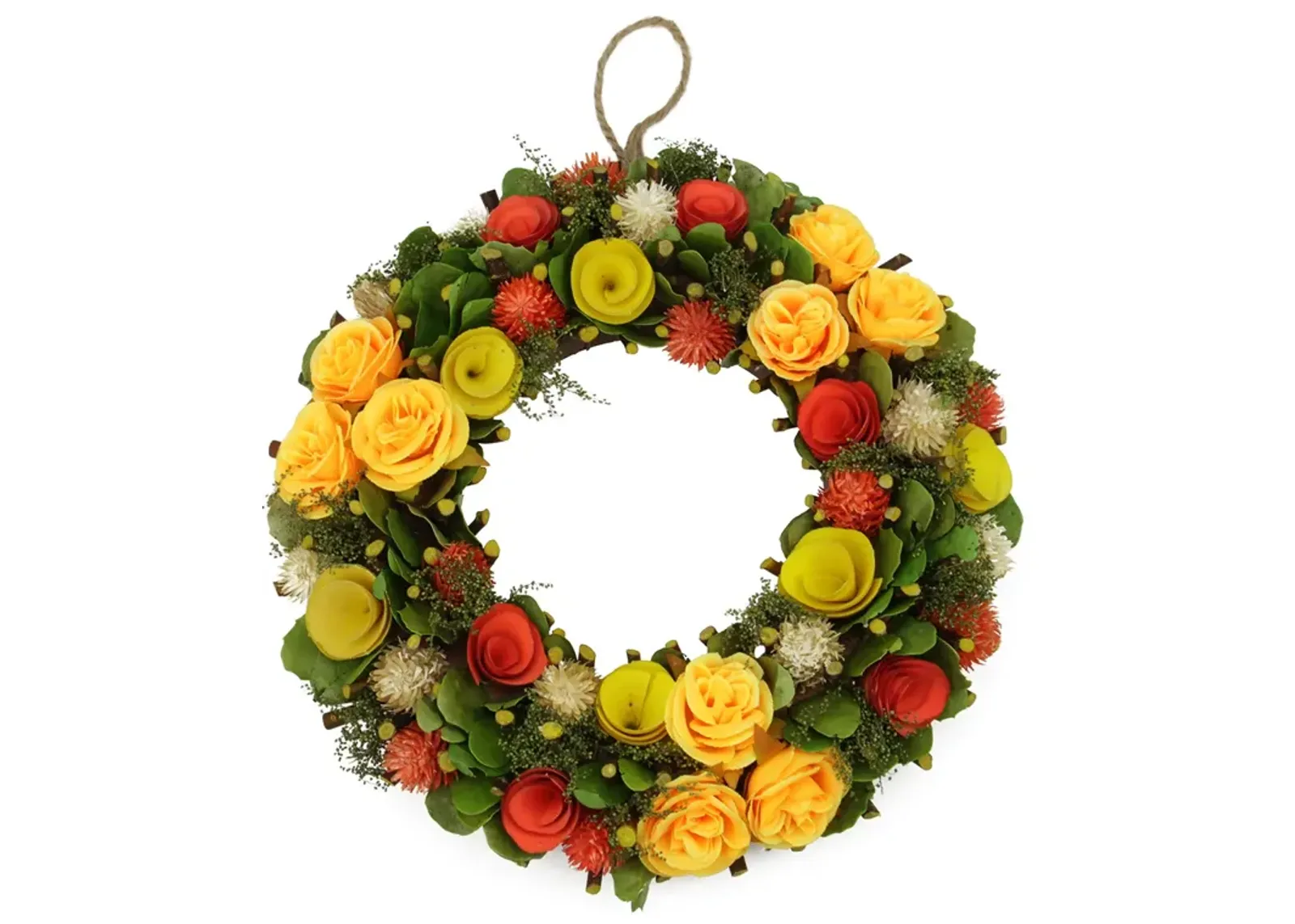 12" Orange and Yellow Flowers with Moss and Twig Artificial Floral Spring Wreath - Unlit