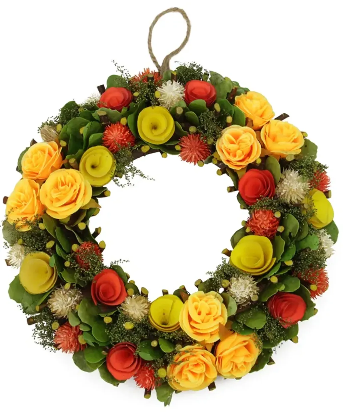 12" Orange and Yellow Flowers with Moss and Twig Artificial Floral Spring Wreath - Unlit