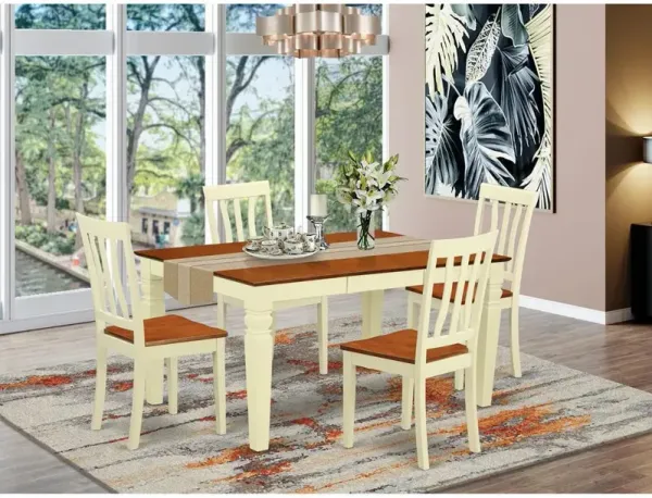 5 Pc Kitchen table set with a Dining Table and 4 Wood Dining Chairs in Buttermilk and Cherry