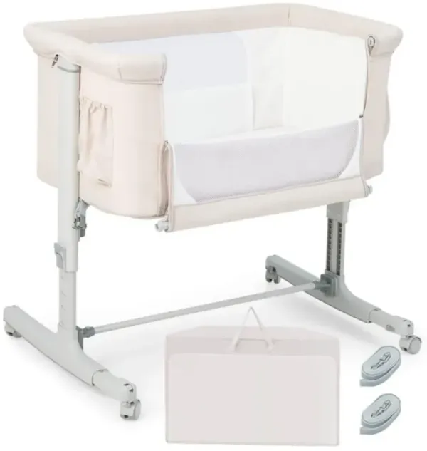 Portable Baby Bedside Bassinet with 5-level Adjustable Heights and Travel Bag