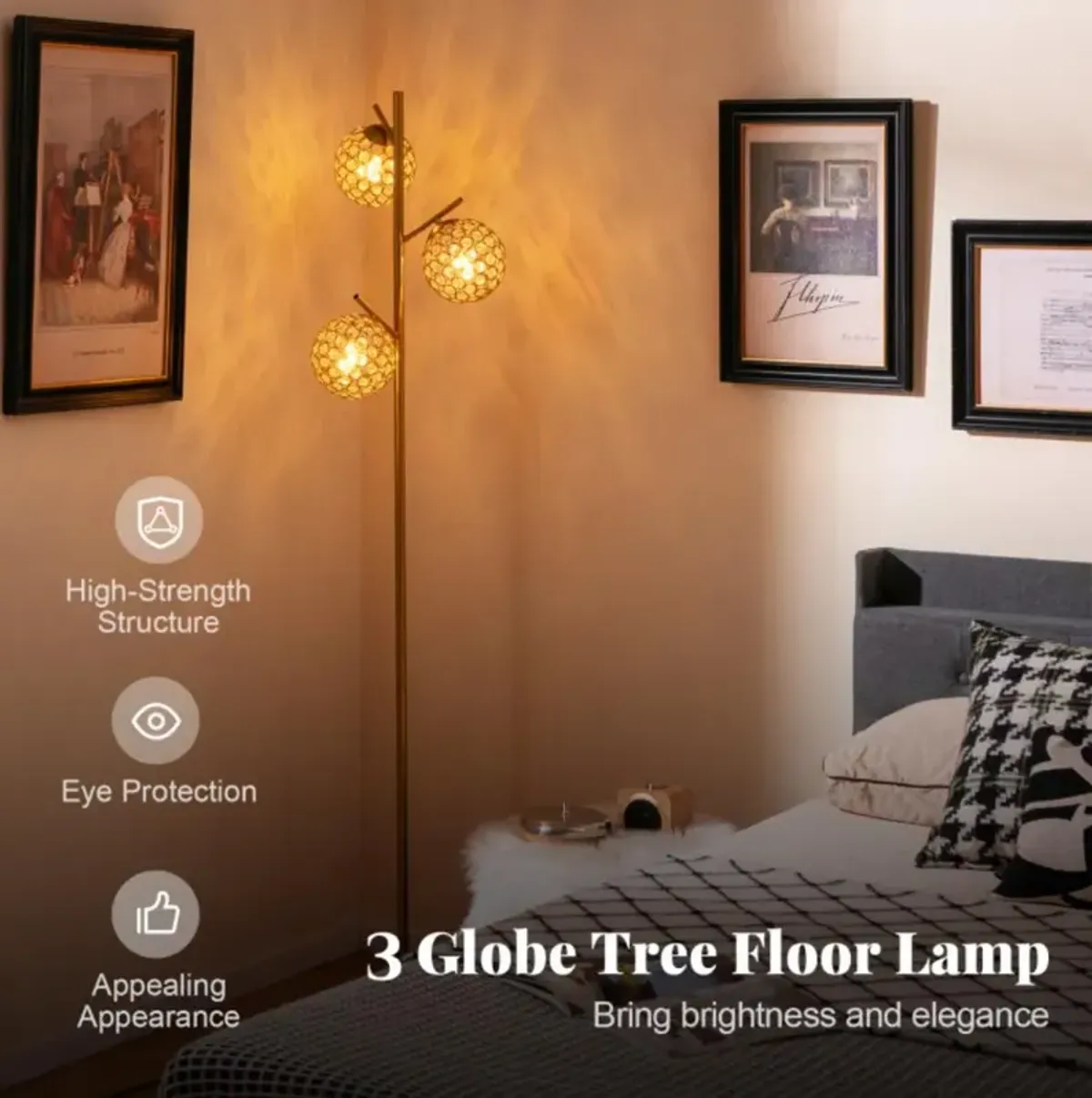 Hivvago 3-Globe Floor Lamp with Foot Switch and 3 E26 Bulb Bases