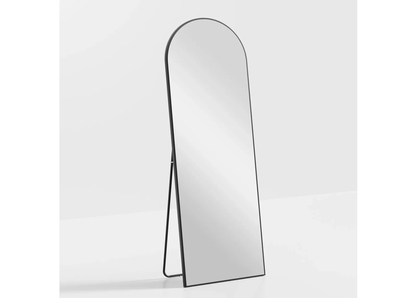 71*24in Arched Black Rectangle Wood Framed Full-length Mirror with Stand