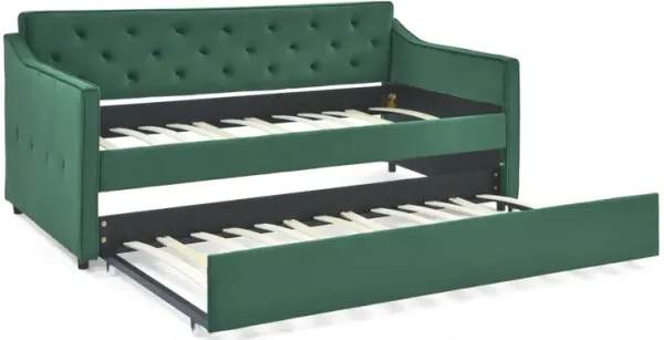 Tufted Twin Daybed with Trundle, Beige (80.5" x 44.5" x 33.5")
