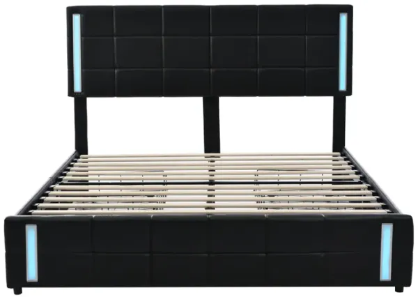 Merax Upholstered Platform Bed with LED Lights and USB Charging, Storage Bed with 4 Drawers