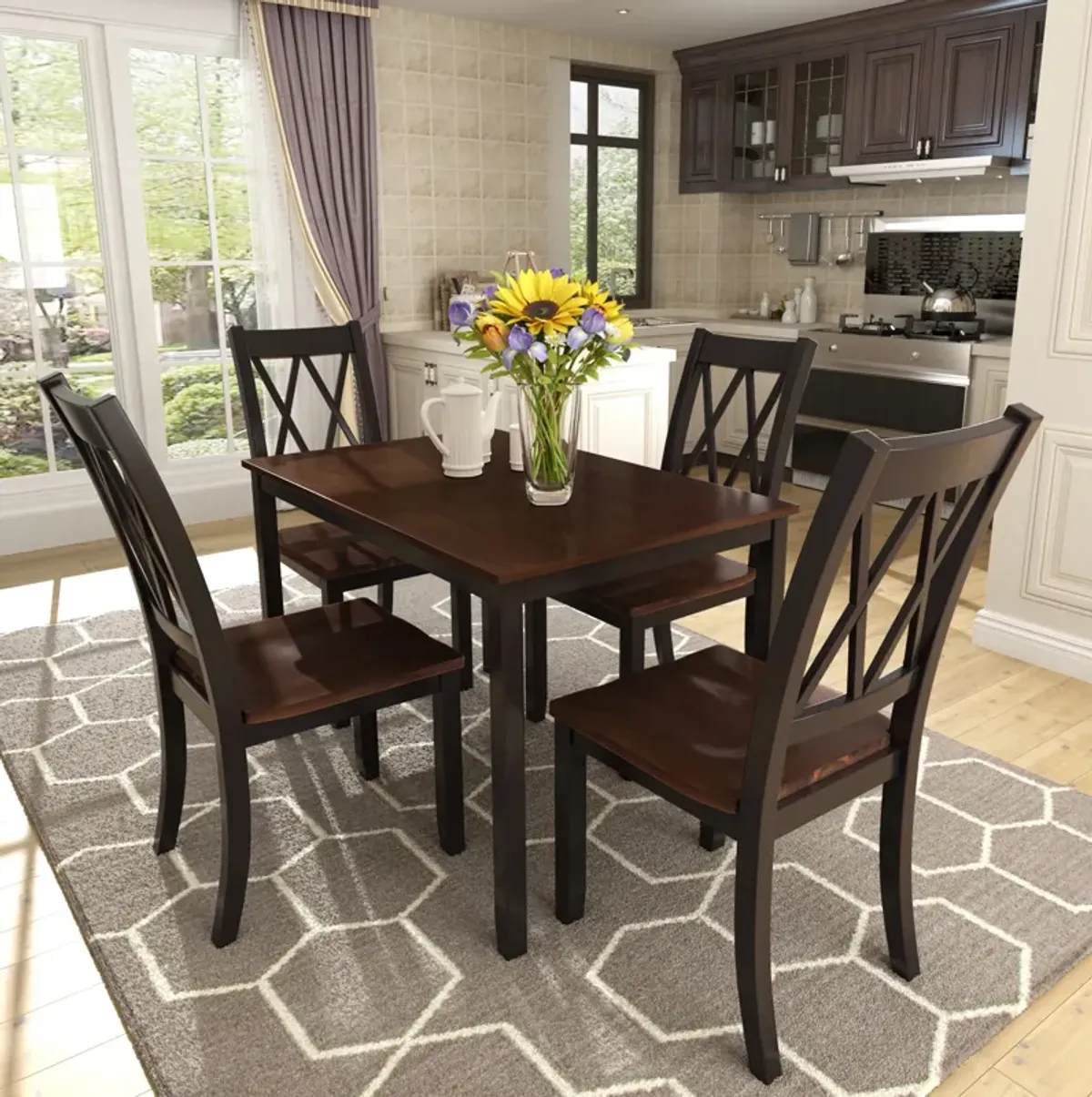 Merax Home Kitchen Dining Table Set with Chairs