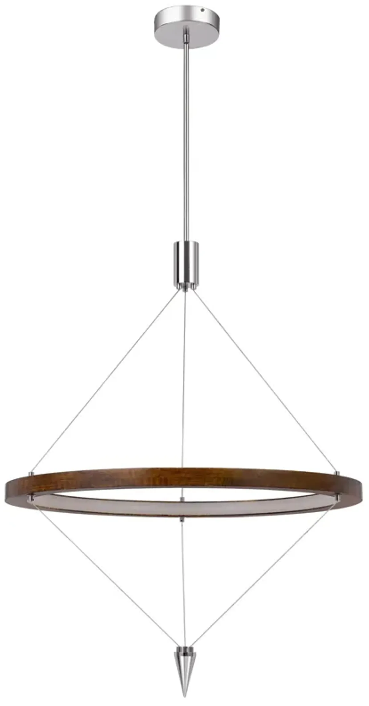 Erbo 11 Inch Pendant Light Fixture, Dimmable LED, Pine Wood and Chrome - Benzara