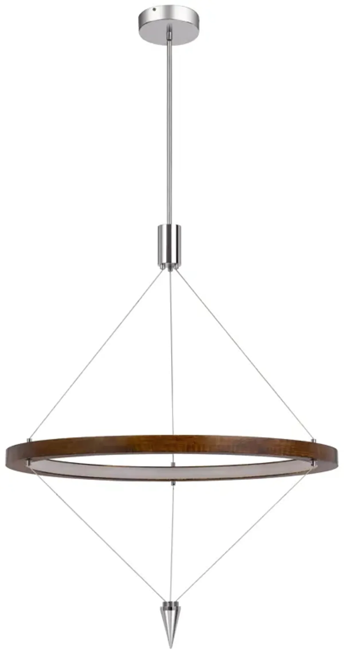 Erbo 11 Inch Pendant Light Fixture, Dimmable LED, Pine Wood and Chrome - Benzara