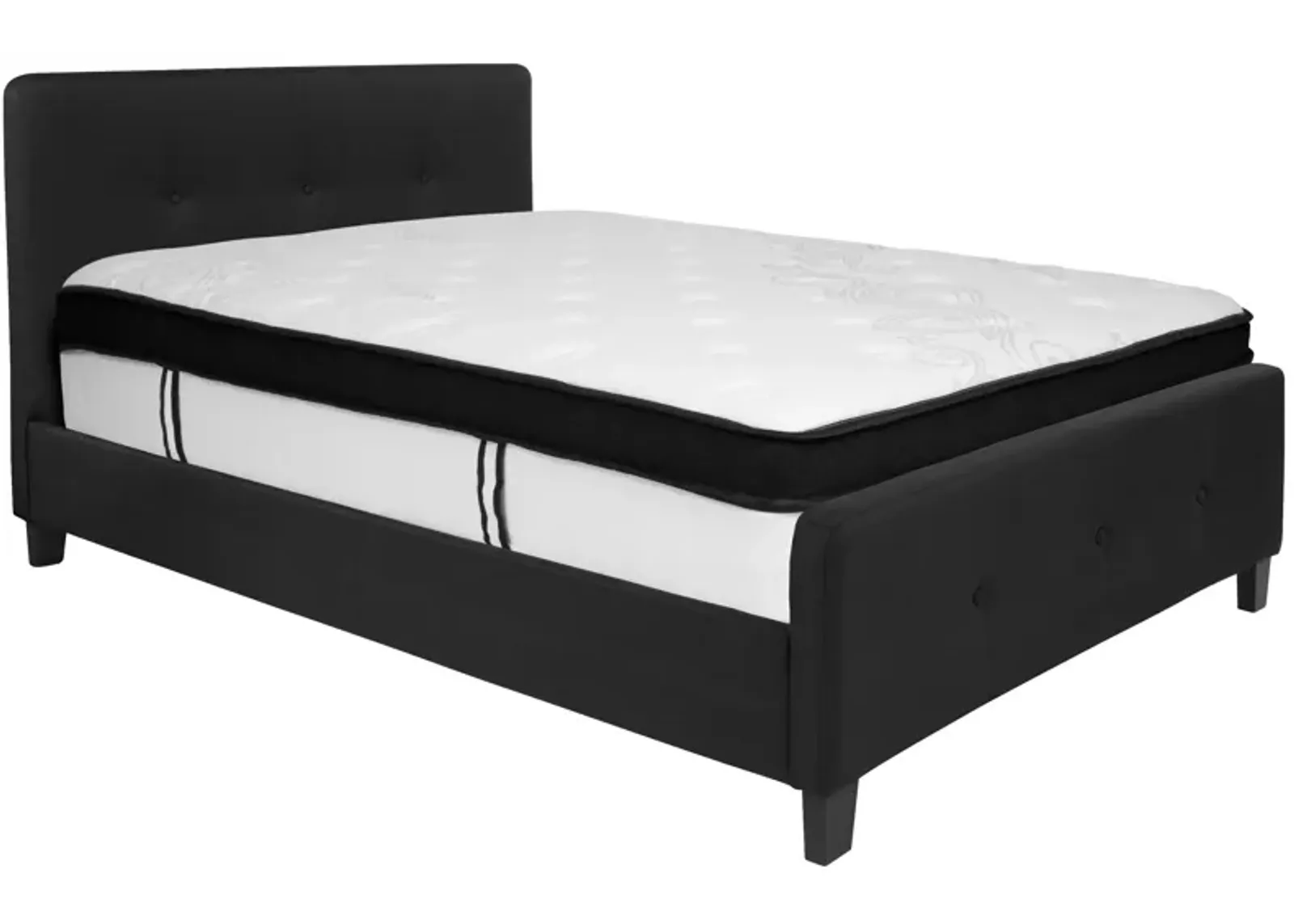 Tribeca Full Size Tufted Upholstered Platform Bed in Black Fabric with Memory Foam Mattress