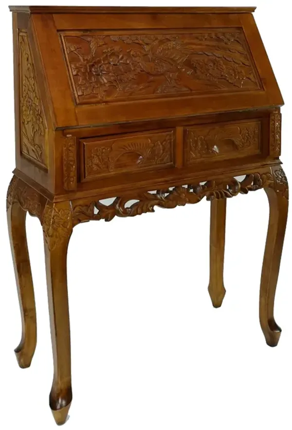 Mai 43 Inch Classic Wood Secretary Desk, 2 Drawers, Removable Shelf, Brown-Benzara