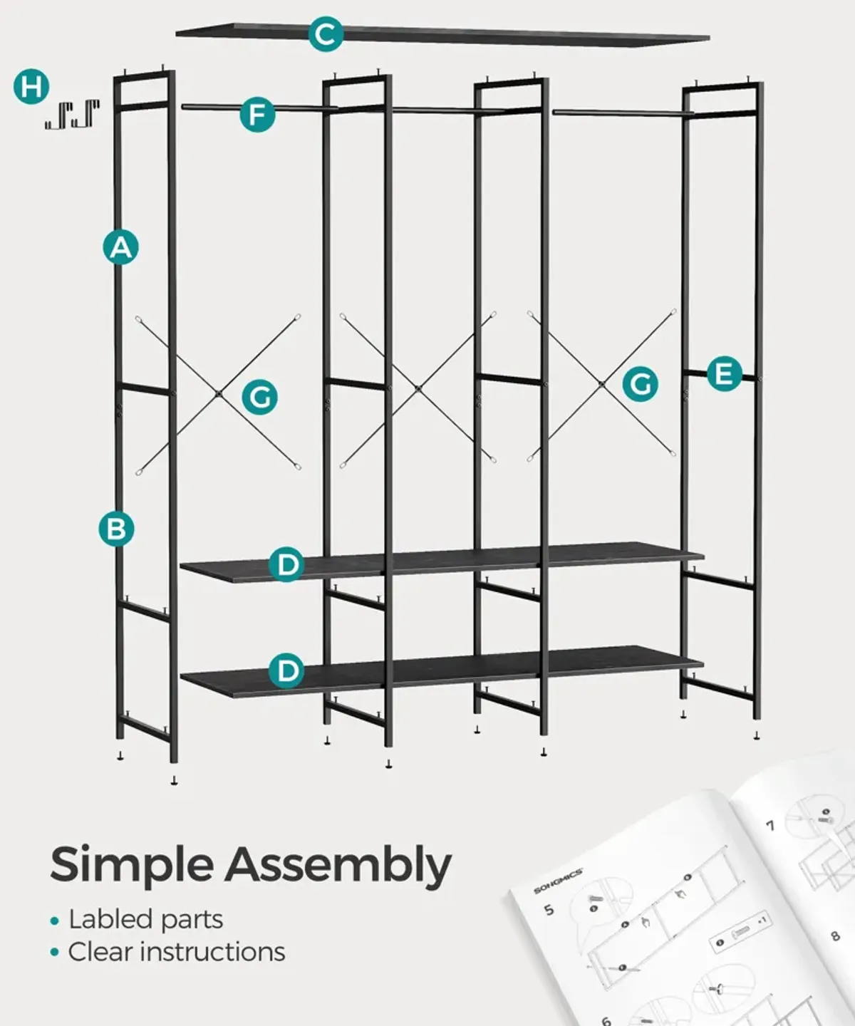 3-Column Clothes Rack with Multiple Hanging Rods for Maximum Storage Space