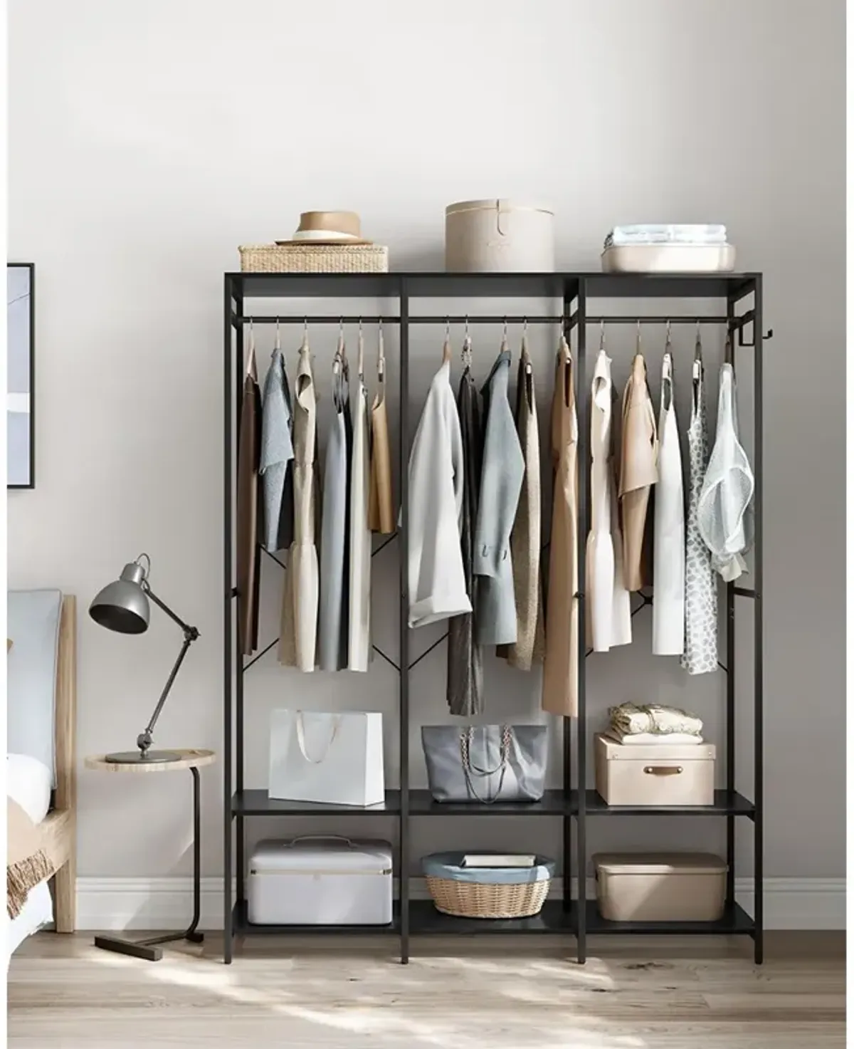 3-Column Clothes Rack with Multiple Hanging Rods for Maximum Storage Space