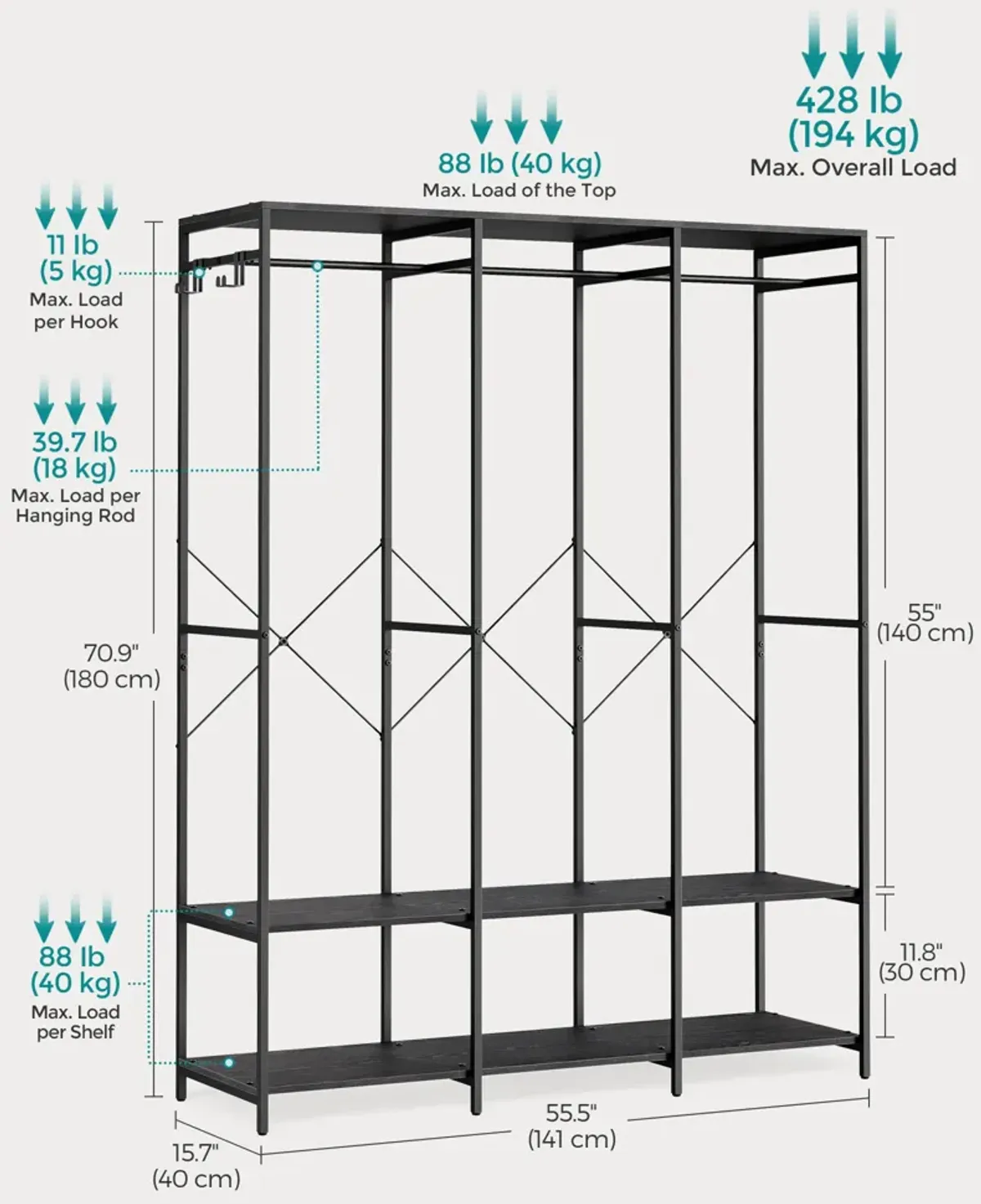 3-Column Clothes Rack with Multiple Hanging Rods for Maximum Storage Space