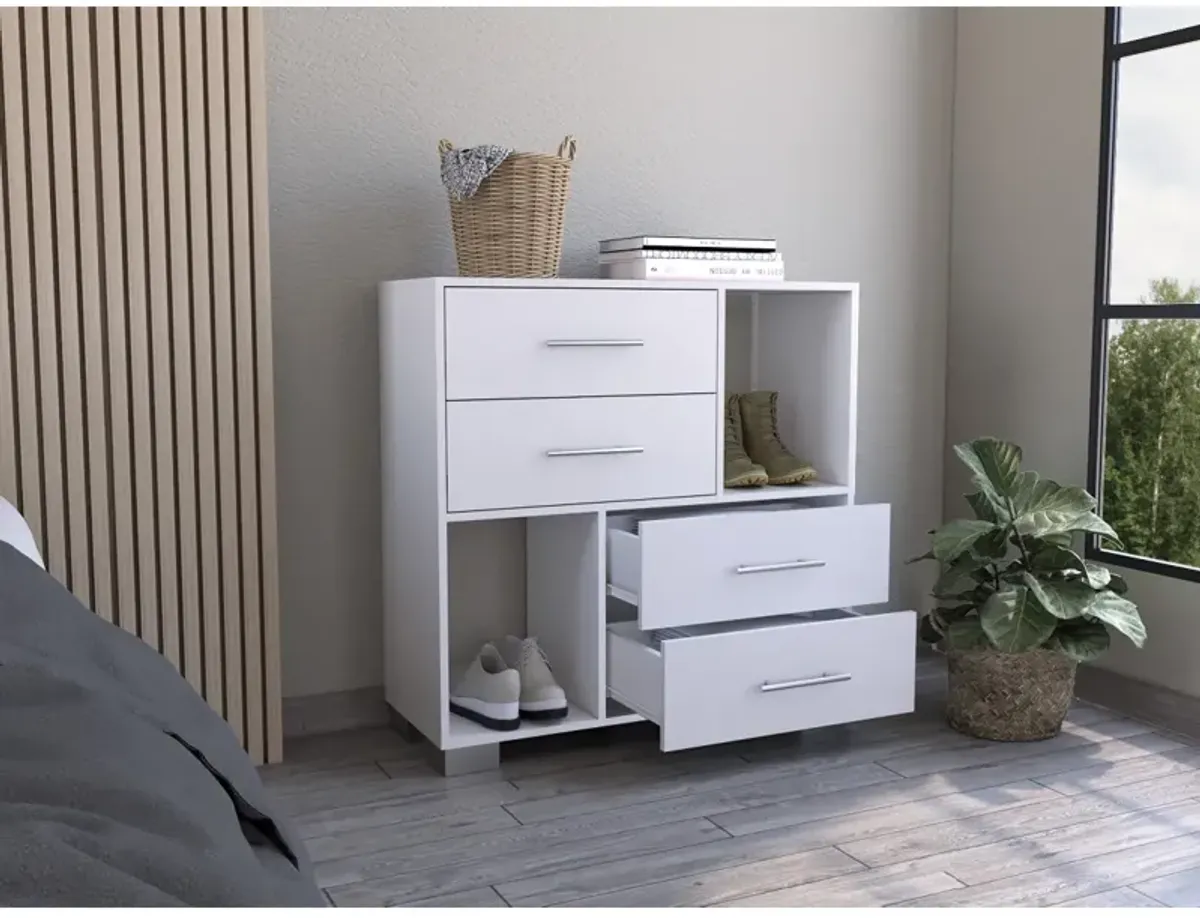 Brooks 2-Shelf 4-Drawer Dresser White