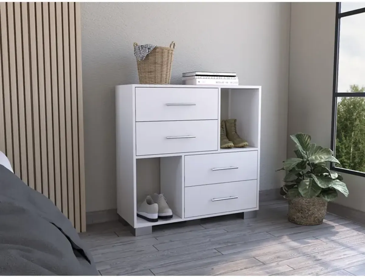 Brooks 2-Shelf 4-Drawer Dresser White